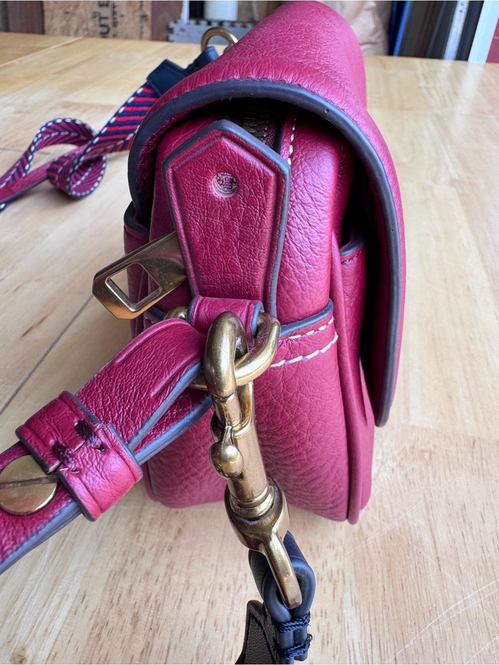 J.Crew Red leather crossbody with red and navy strap - Picture 4 of 12
